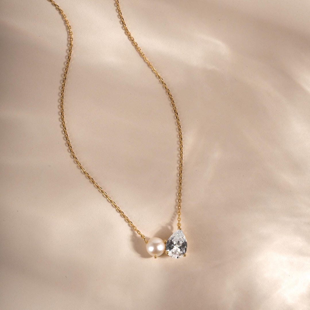 Pearl Teardrop Duo Charm Necklace