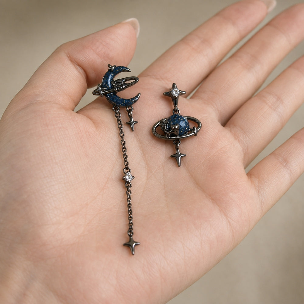 ASYMMETRIC MOON PLANET EARRINGS (PAIR)