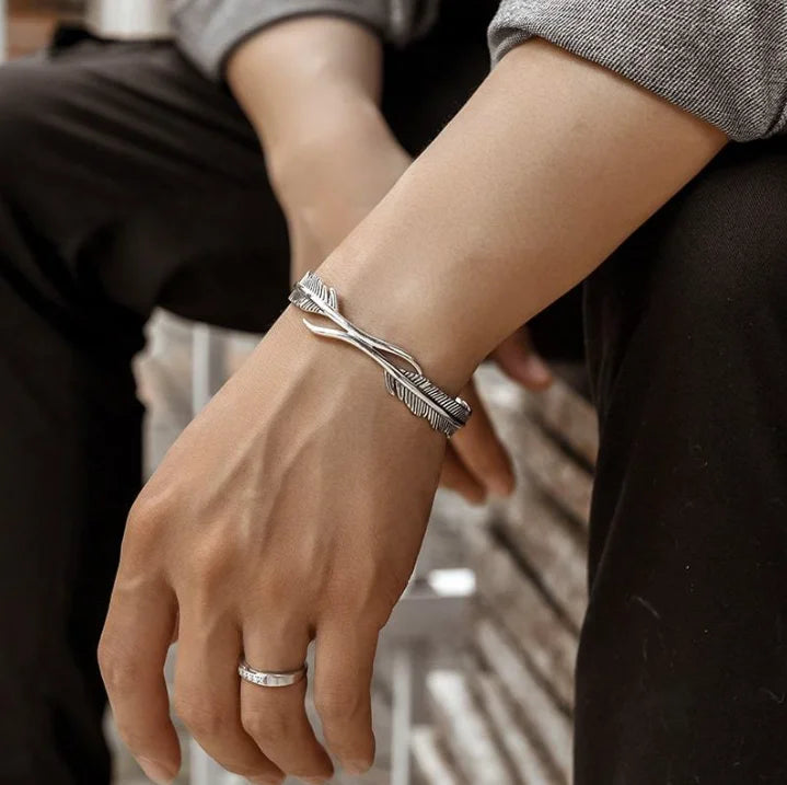 Silver hand-woven personalized retro opening adjustable bracelet