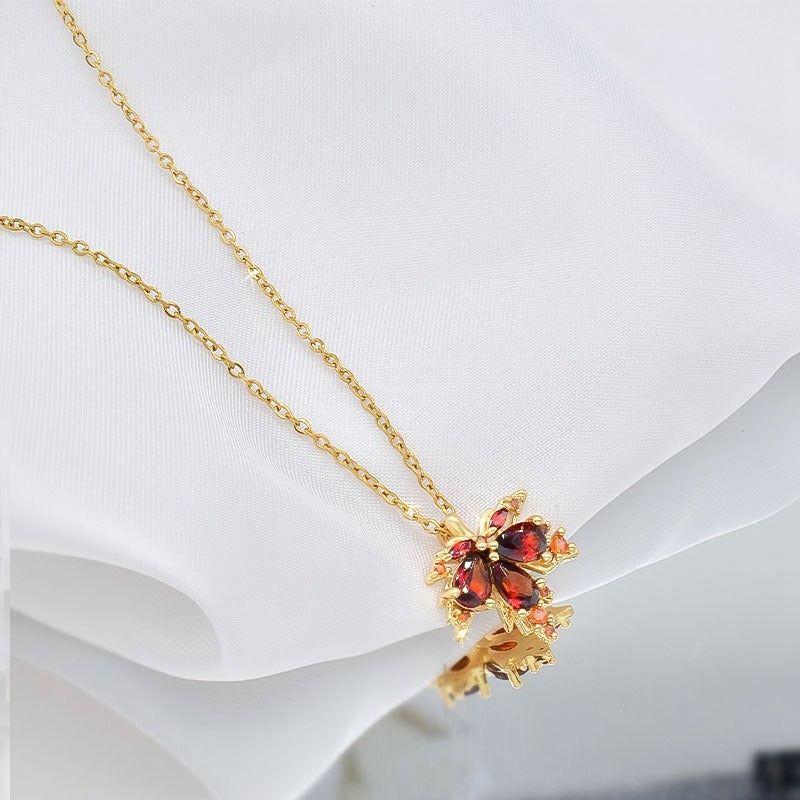 Shiny Crystal Maple Tassel Earrings