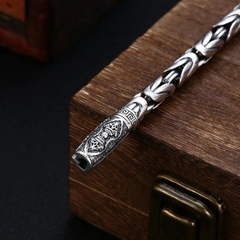 Silver Six Character Truth Vajra Pestle Bracelet