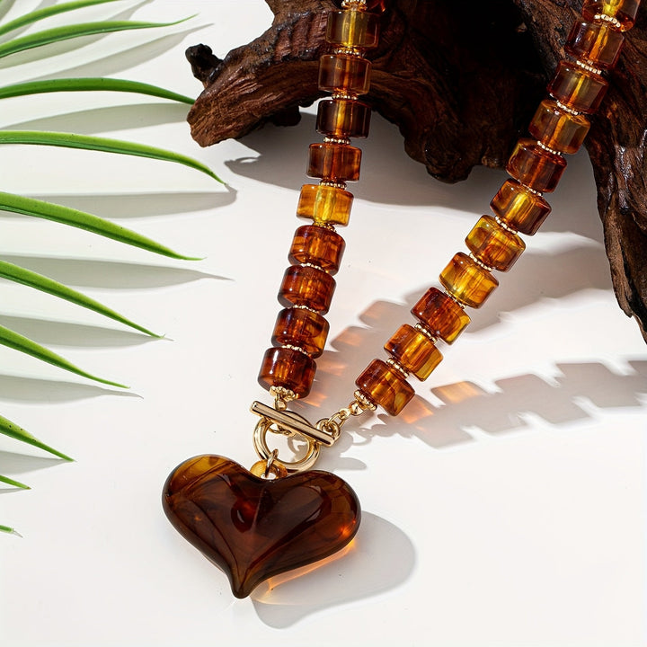 Vintage Amber Heart Statement Set