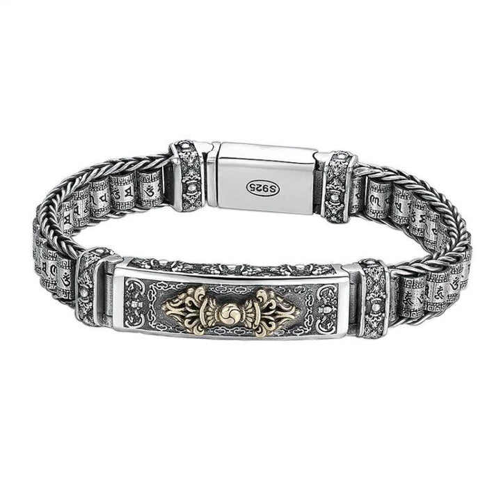 Silver Six Character Truth Vajra Pestle Rotating Drum Hand Bracelet