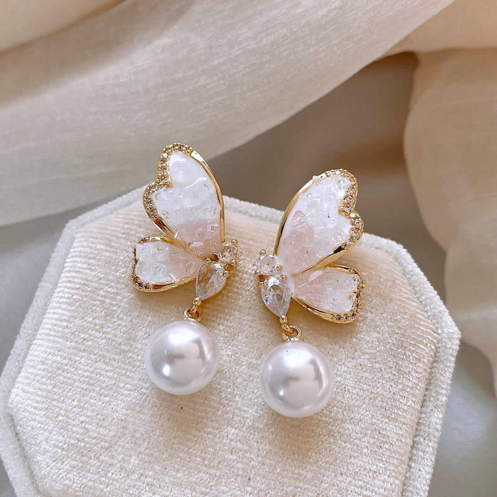 MOSS AGATE BUTTERFLY EARRINGS (PAIR)