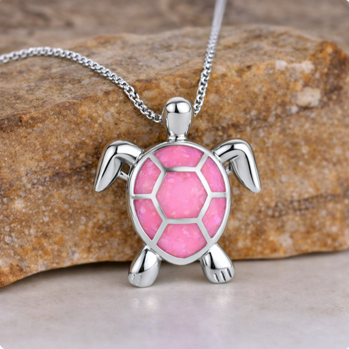 Vintage Fire Opal Turtle Pendant Necklace