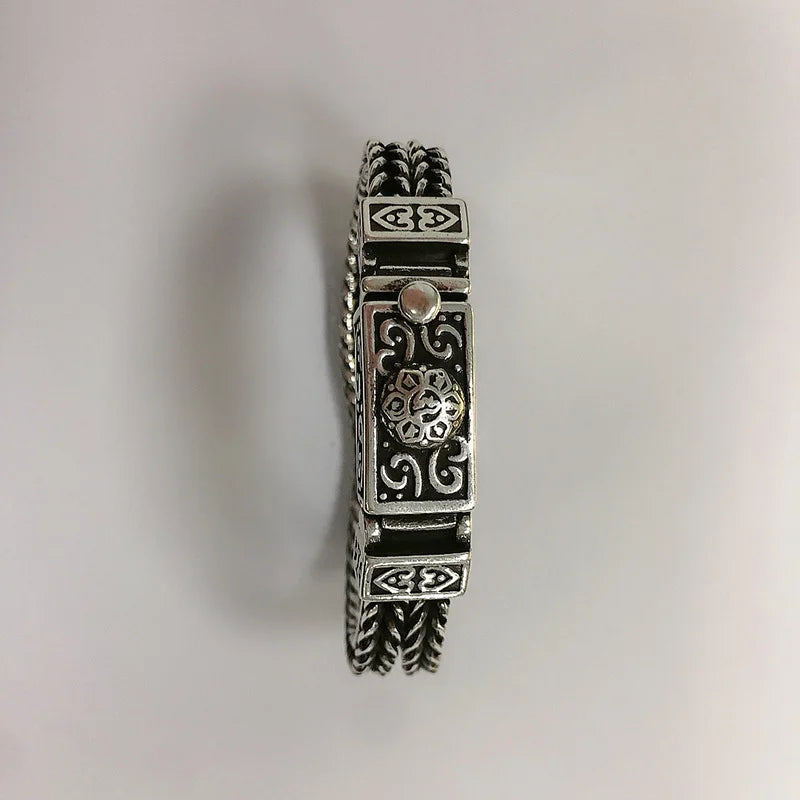 Silver Embossed Auspicious Pattern Custom Roman Vintage Bracelet