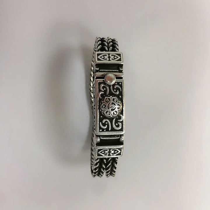 Silver Embossed Auspicious Pattern Custom Roman Vintage Bracelet