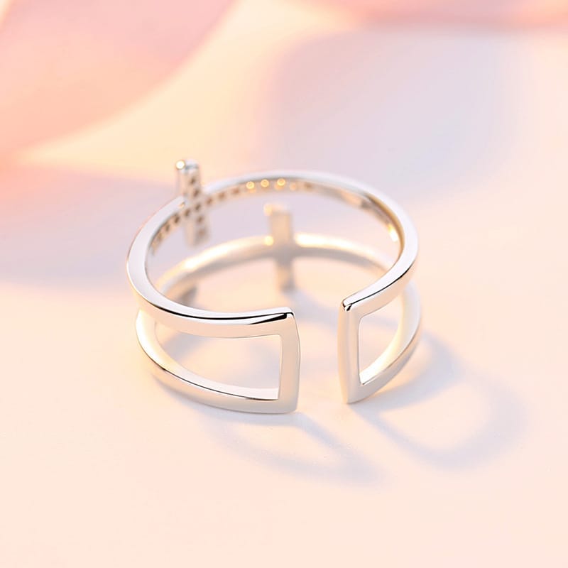 GLORY DOUBLE CROSS RING - (ADJUSTABLE)
