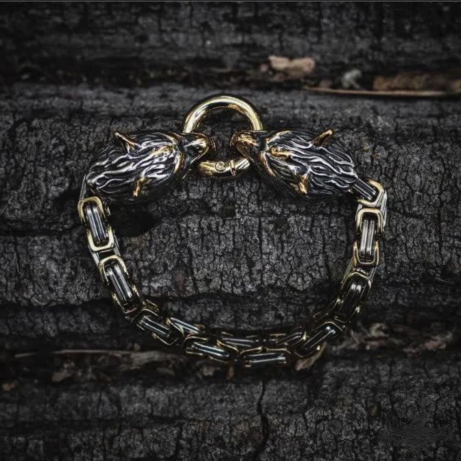 Nordic Geri And Freki Wolves Bracelet