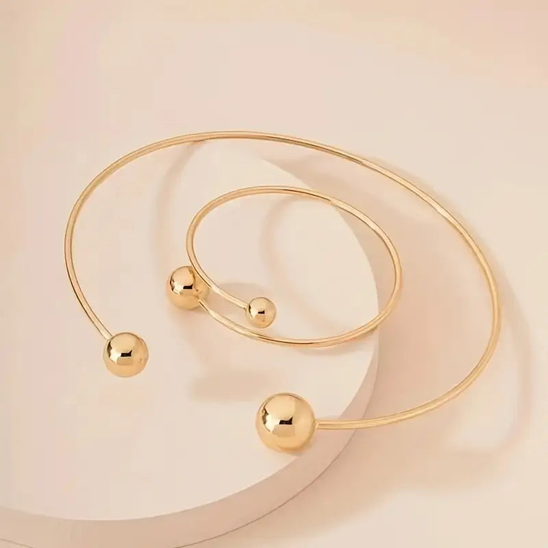 Minimalist Glow Set: Collar Necklace and Cuff Bracelet | Gold