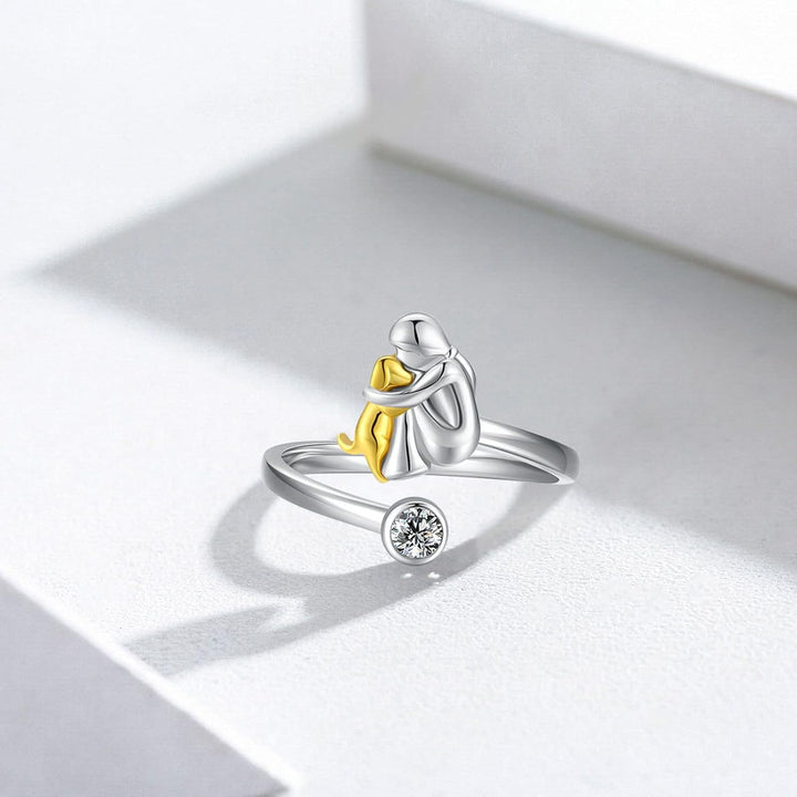 925 Sterling Silver Dog Ring wit Zirconia – Adjustable & Handmade