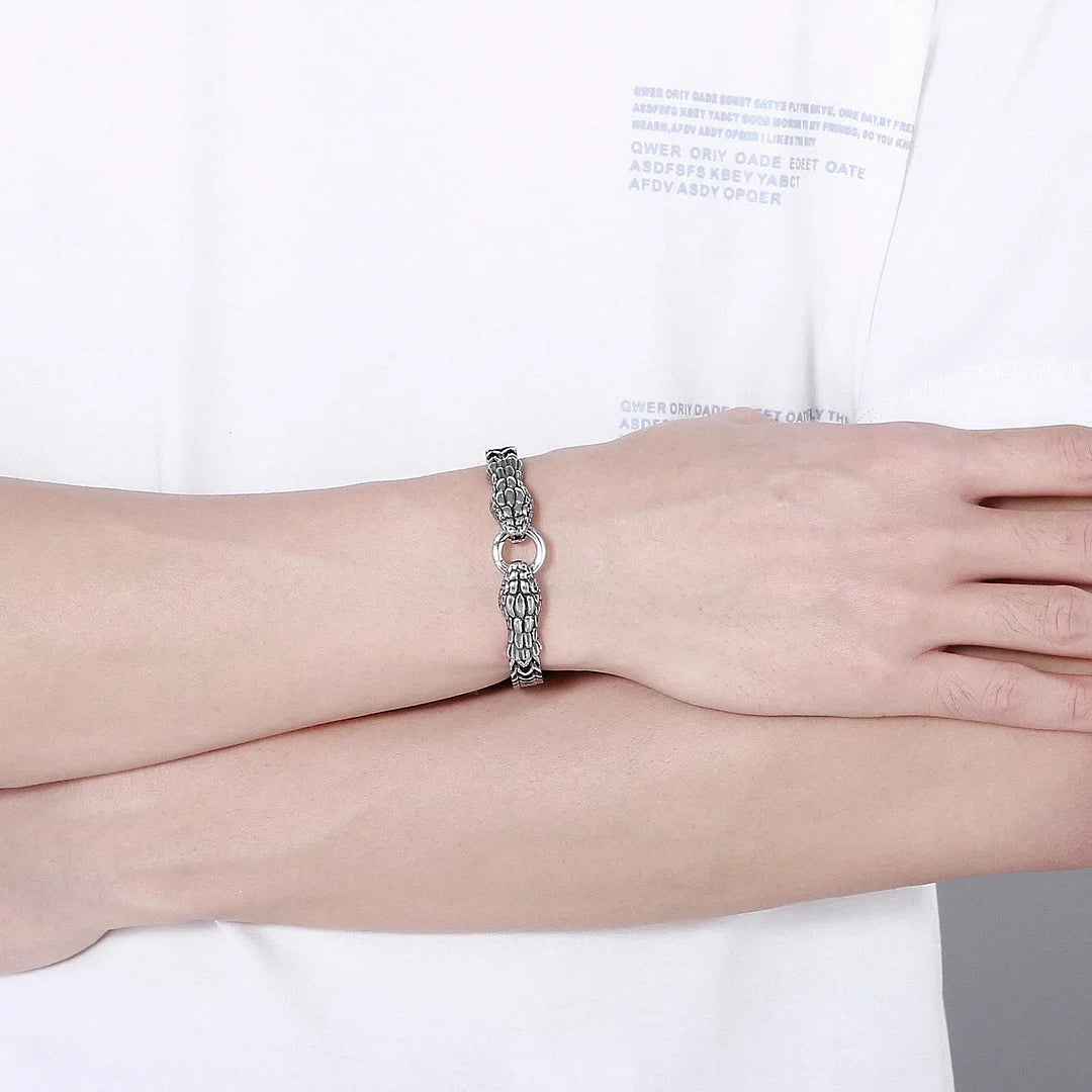 Double Snake Head Steel Bracelet