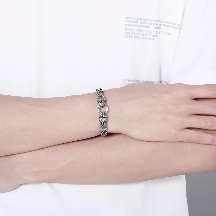 Double Snake Head Steel Bracelet