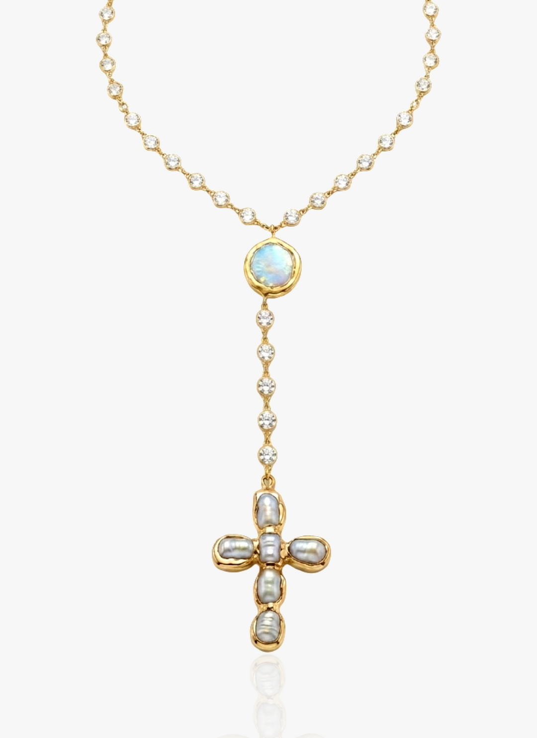 Lariat Cross Pearl Necklace