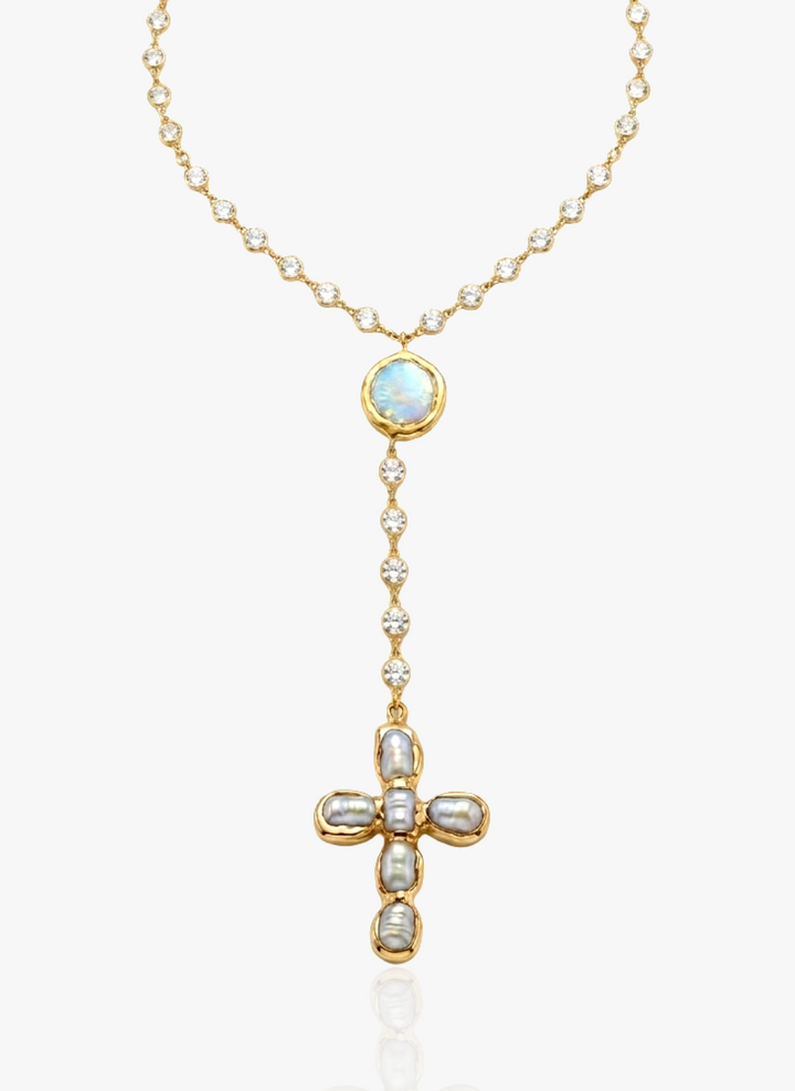 Lariat Cross Pearl Necklace