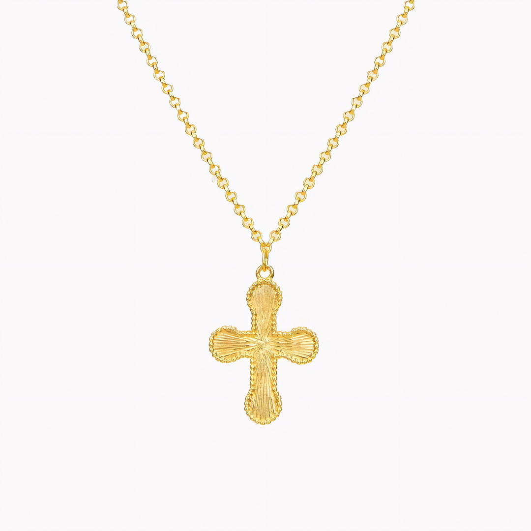 18k Sunburst Cross Necklace