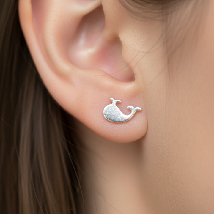 SILVER WHALE EARRINGS (PAIR)