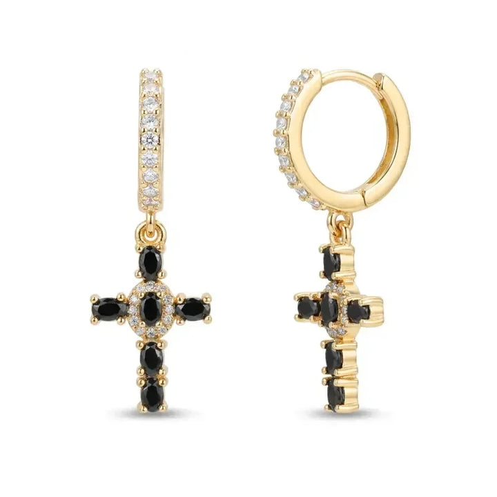 Dainty Colorful Gem Set Cross Earrings