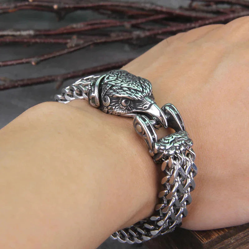 Punk Wolf With Raven Pattern Stainless Steel Bracelet