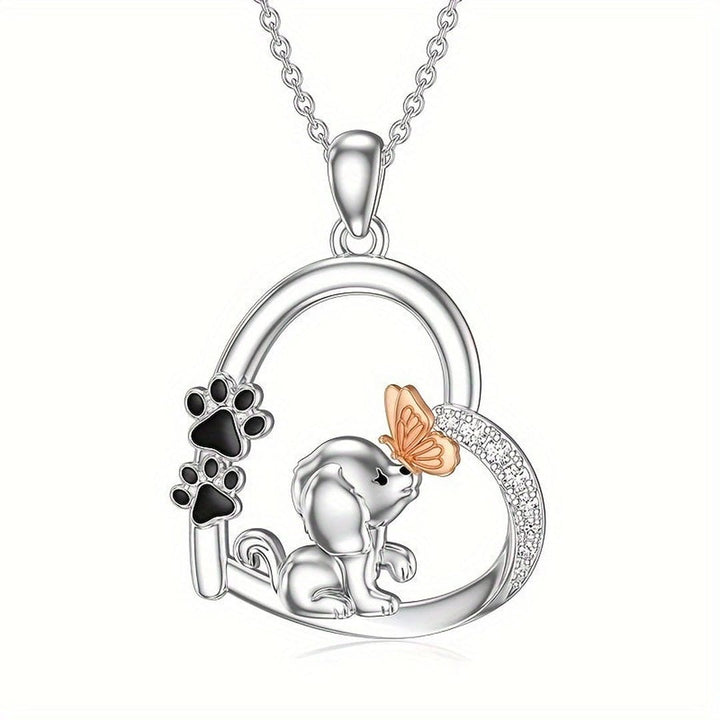 Dog Butterfly Heart Pendant Necklace