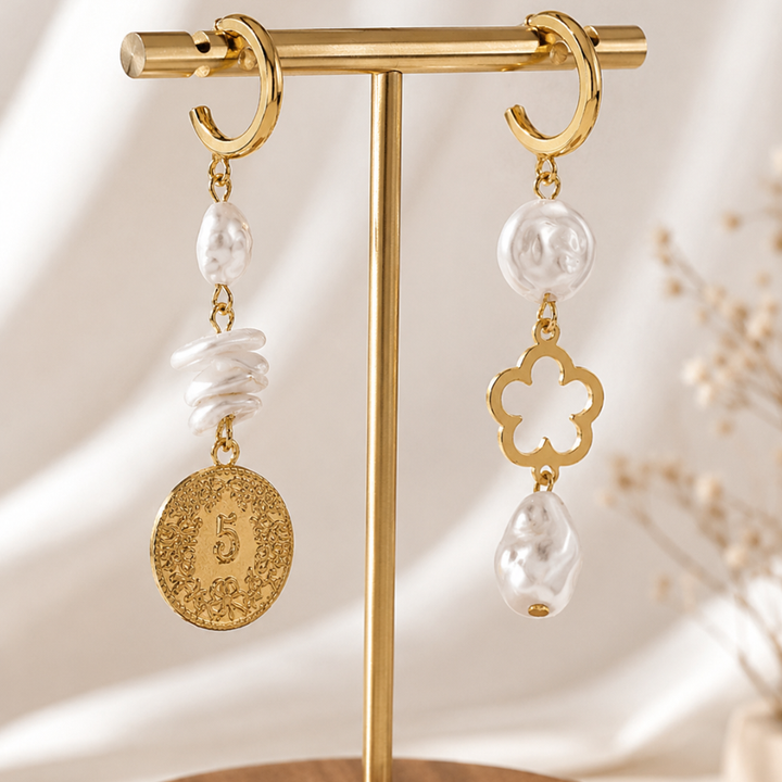 FIVE FLOWER ASYMMETRICAL EARRINGS (PAIR)