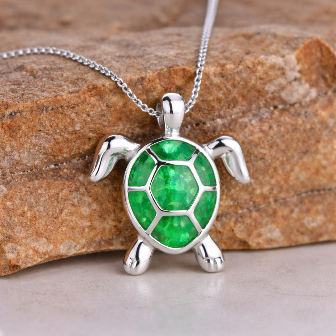 Vintage Fire Opal Turtle Pendant Necklace
