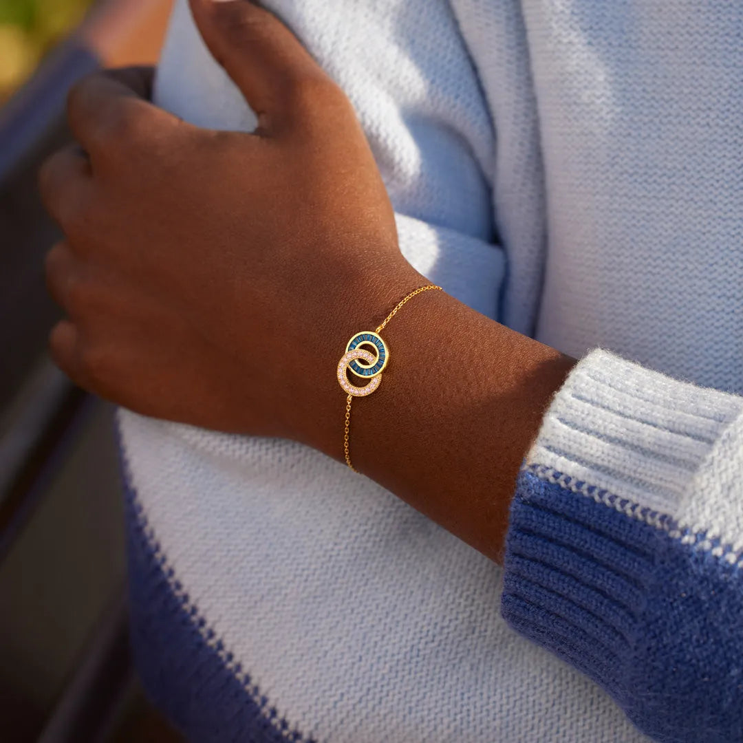 For Friend - Not Sisters By Blood But Sisters By Heart Birthstone Linking Circles Bracelet