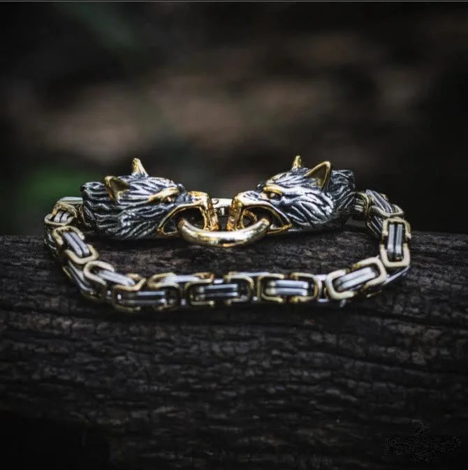 Nordic Geri And Freki Wolves Bracelet