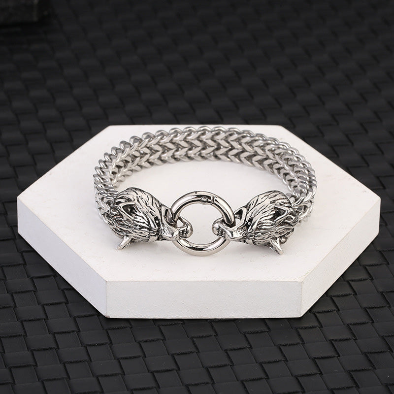 Wolf Head Viking Titanium Steel Strengthen Bracelet