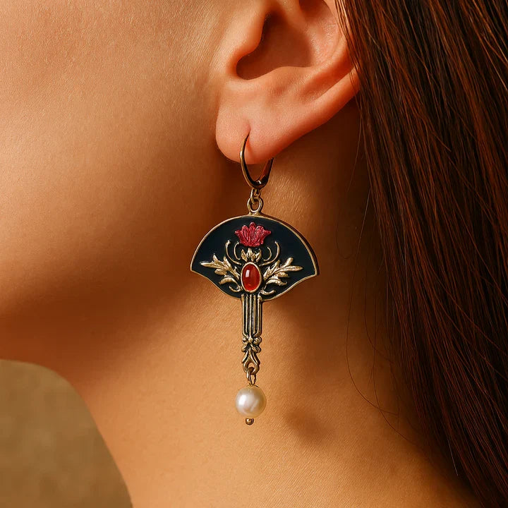 Boho Pearl & Red Crystal Earrings