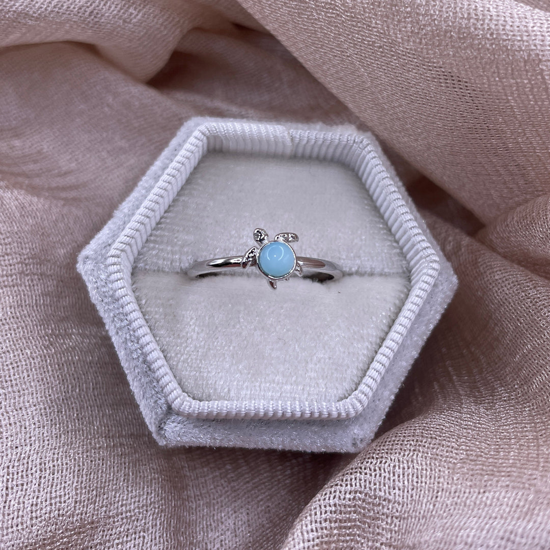 Blue Sea Turtle Open 925 Sterling Silver Ring | Ocean-Inspired Adjustable Ring