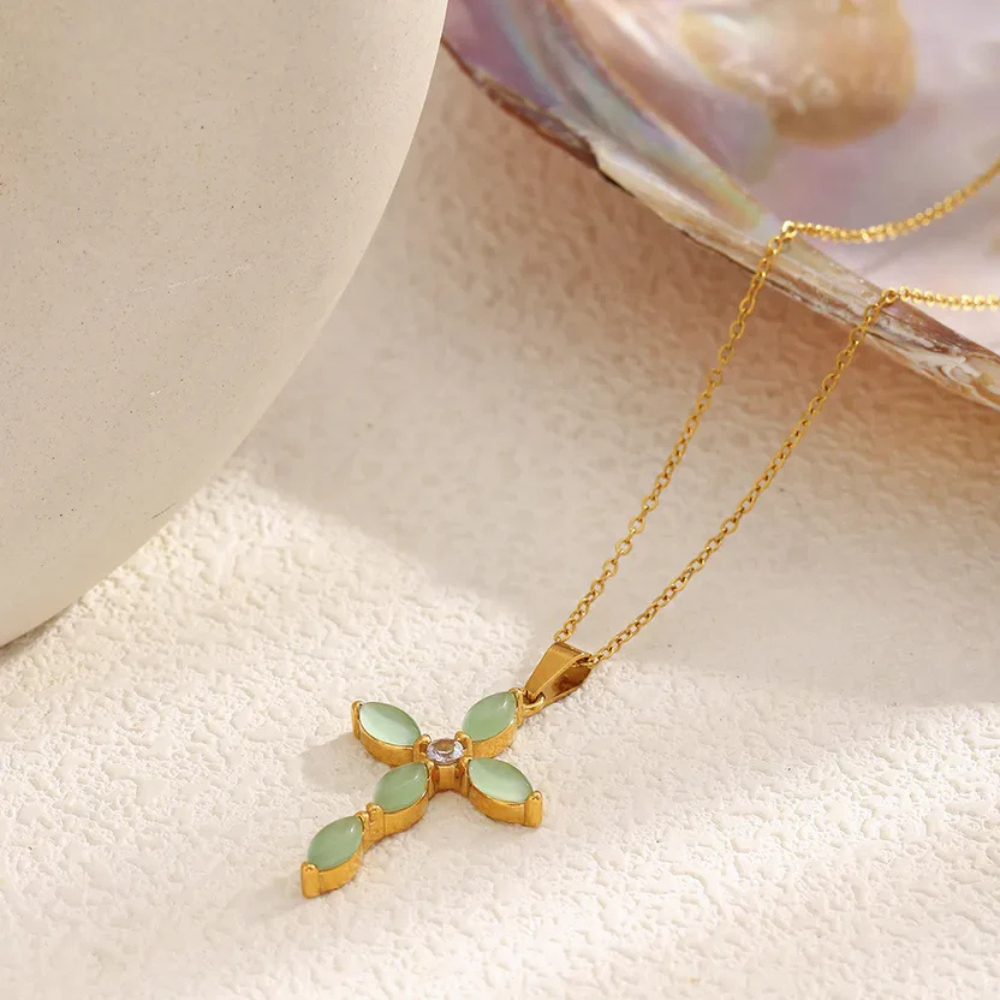 MARQUISE JADE CROSS NECKLACE