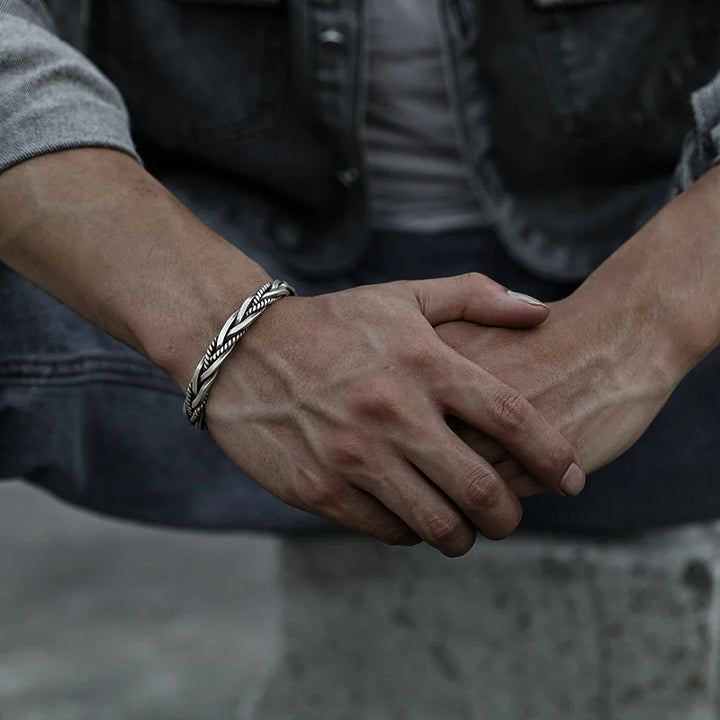 Silver hand-woven personalized retro opening adjustable bracelet
