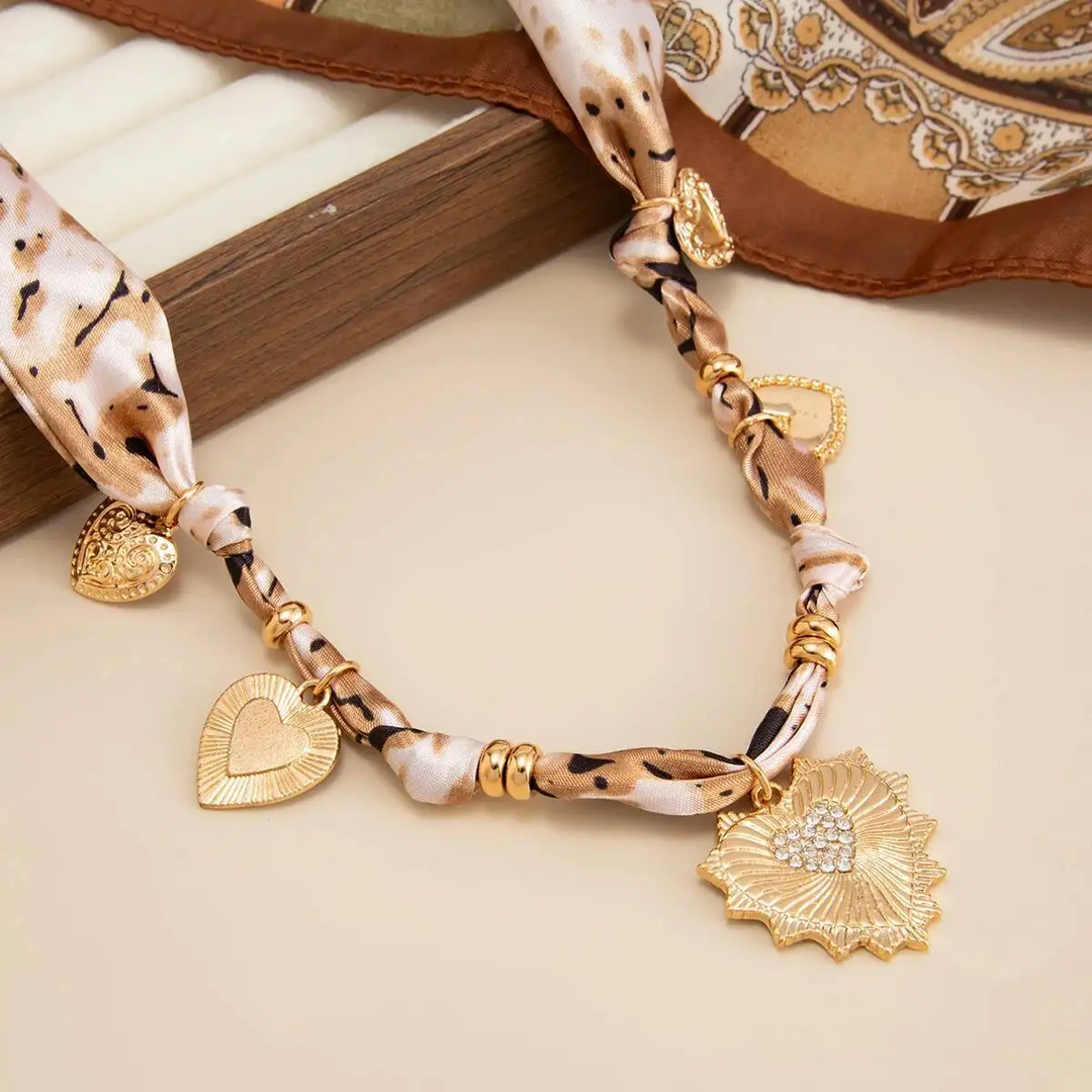Sophisticated Leopard Silk Heart Necklace