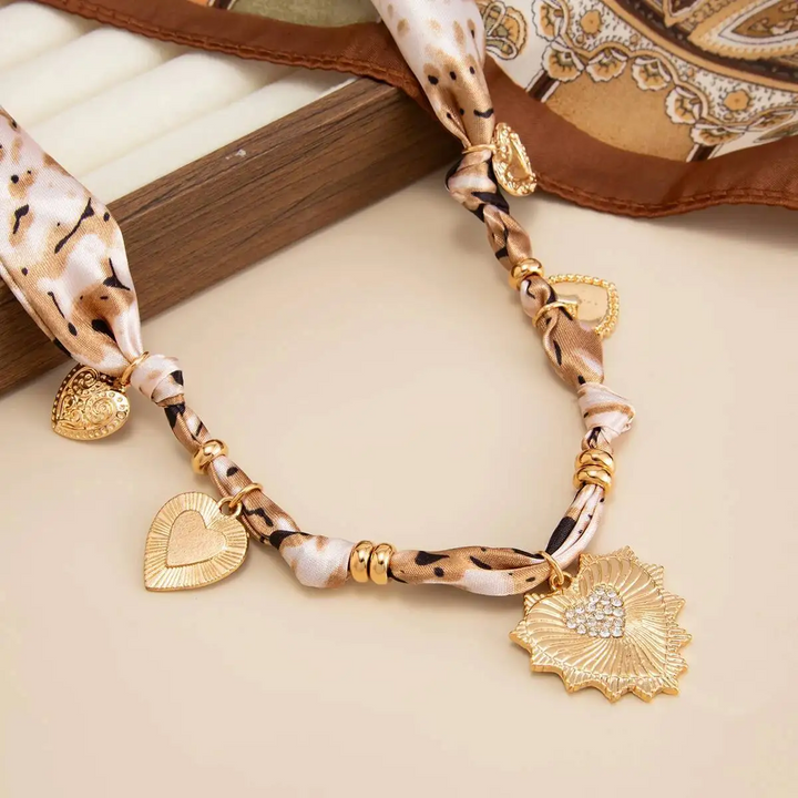 Sophisticated Leopard Silk Heart Necklace