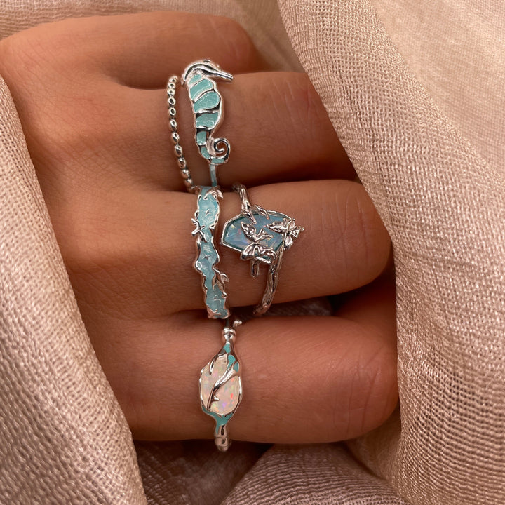 Sea Cradle Irregular Open 925 Sterling Silver Ring