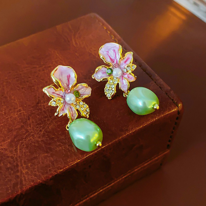 PINK FLORAL DROP EARRINGS (PAIR)