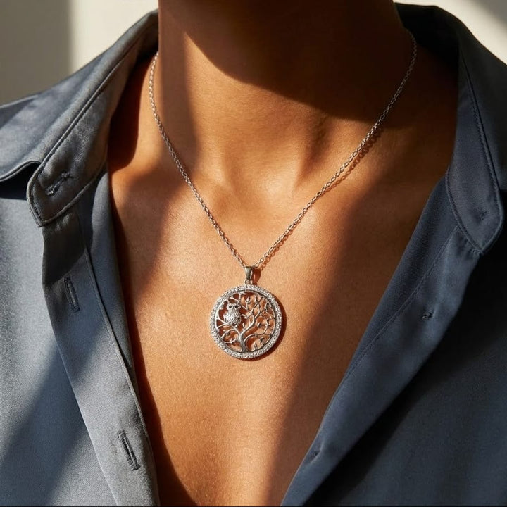 Moonlit Owl Tree Necklace