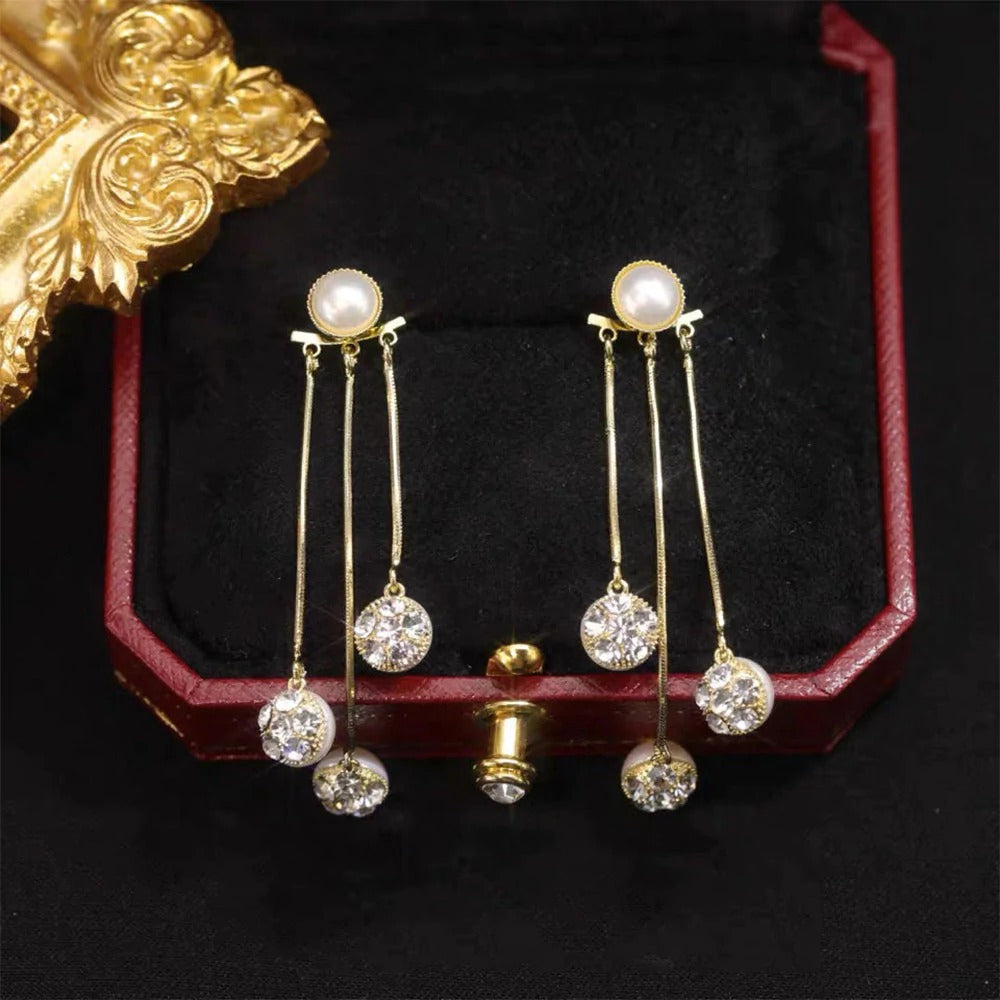 Temperament Pearl Tassel Long Earrings