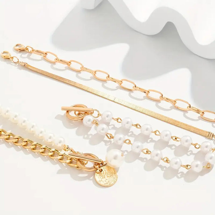 Stylish 4-piece gold bracelet set