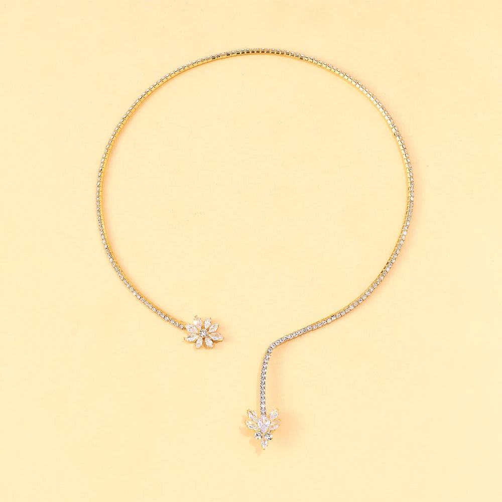 Stonefans Floral Rhinestone Open Choker Necklace