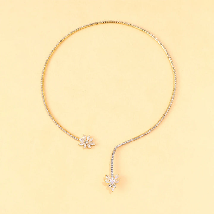 Stonefans Floral Rhinestone Open Choker Necklace