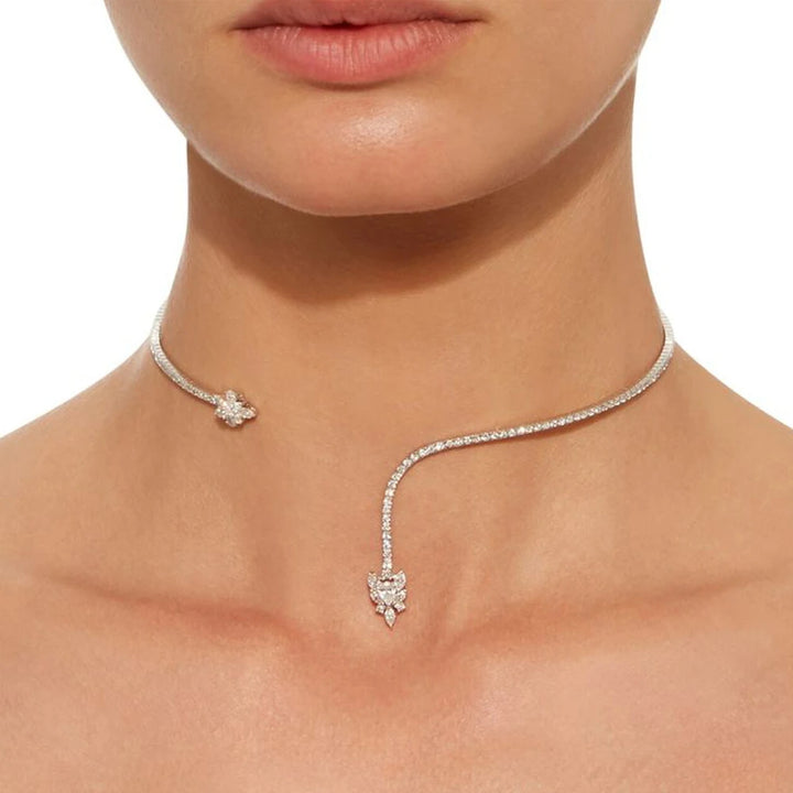 Stonefans Floral Rhinestone Open Choker Necklace