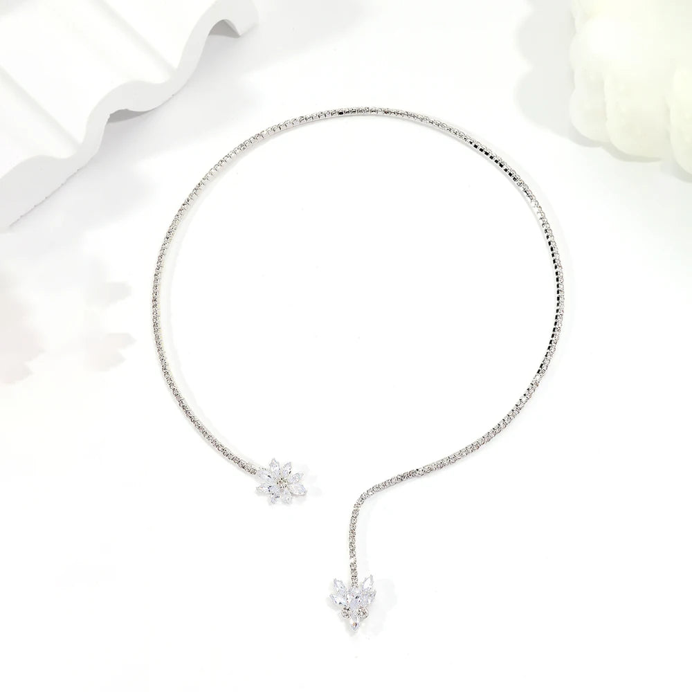 Stonefans Floral Rhinestone Open Choker Necklace