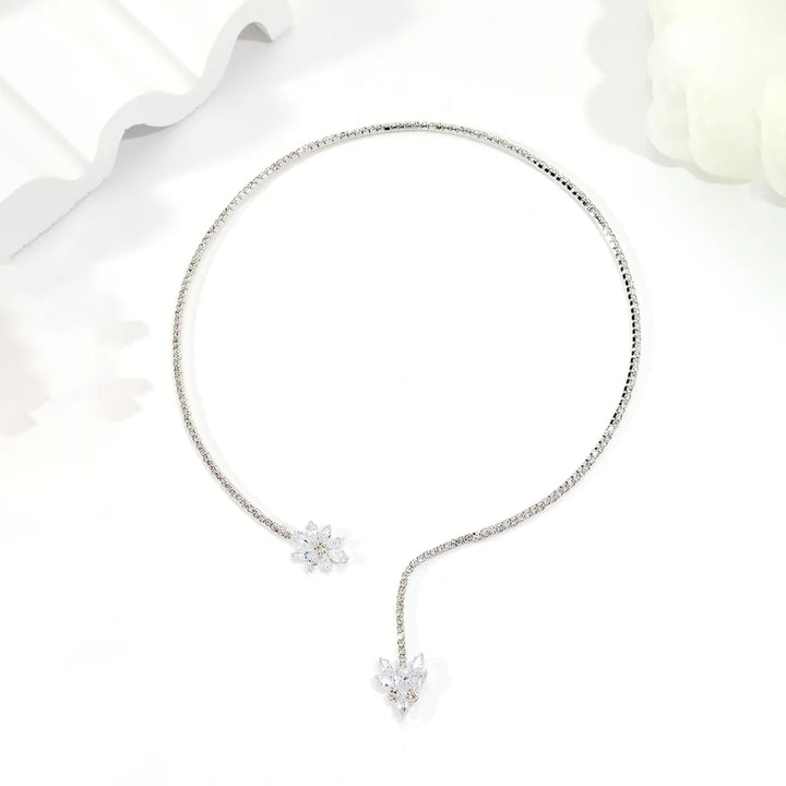 Stonefans Floral Rhinestone Open Choker Necklace