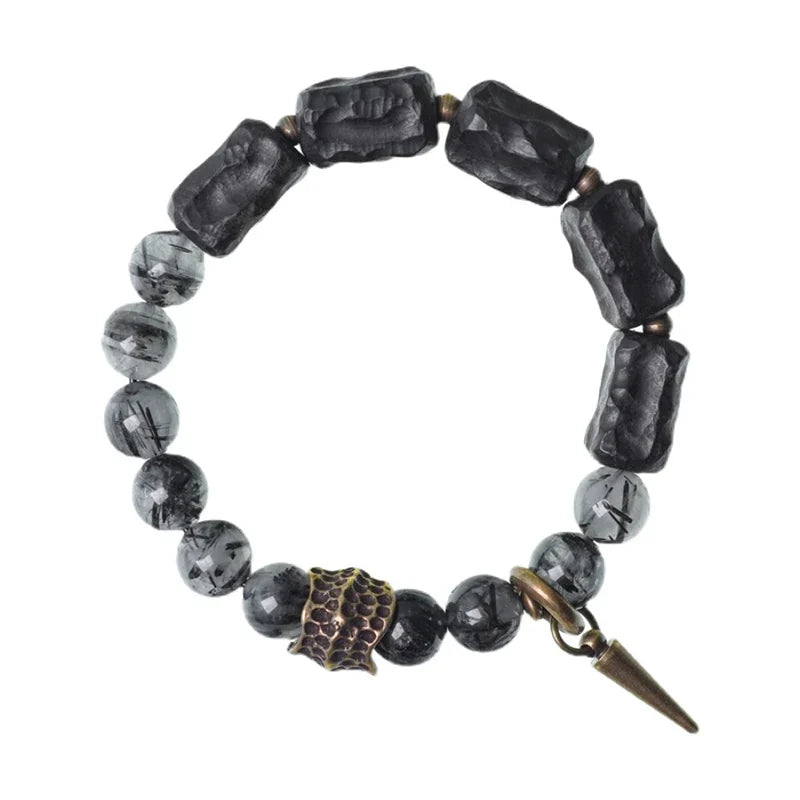 Vidar | Handmade Black Rutilated Quartz, Ebony & Copper Bracelet