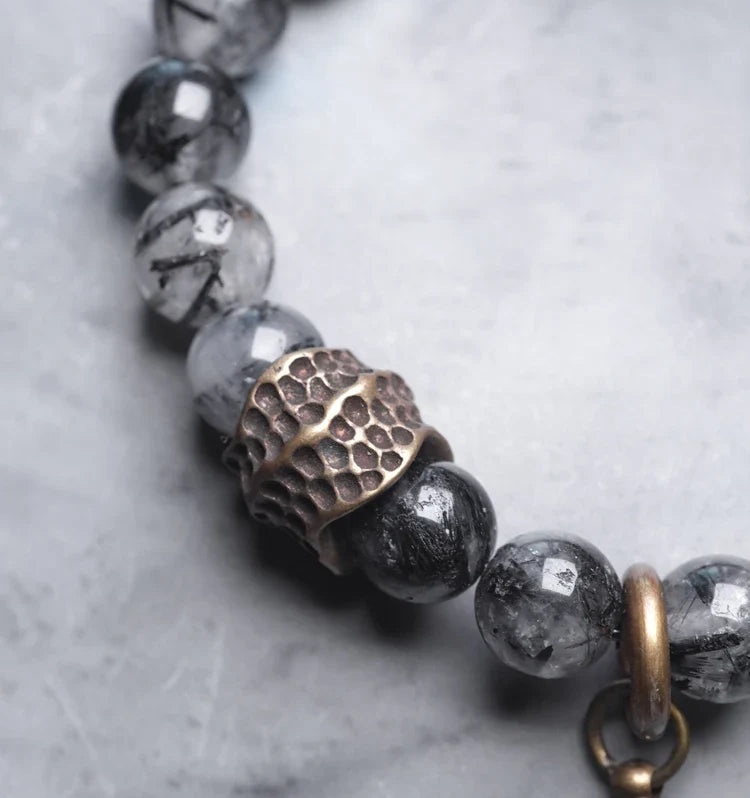 Vidar | Handmade Black Rutilated Quartz, Ebony & Copper Bracelet