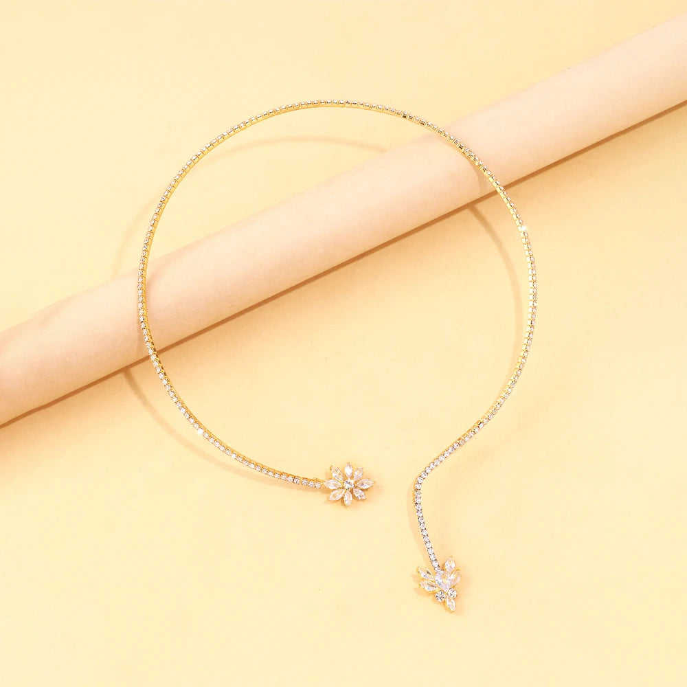 Stonefans Floral Rhinestone Open Choker Necklace