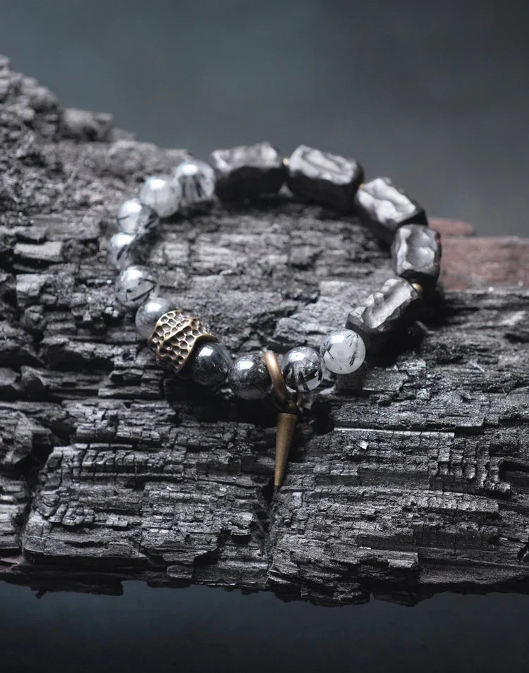 Vidar | Handmade Black Rutilated Quartz, Ebony & Copper Bracelet