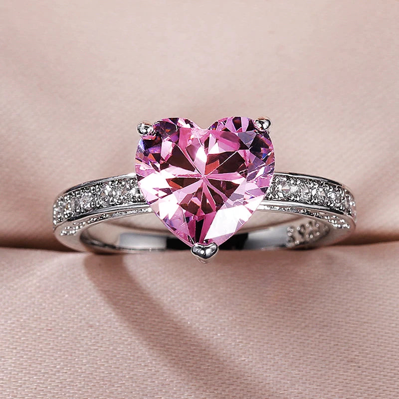 Adjustable Heart-Shaped Ring Made of Zirconium in Silver